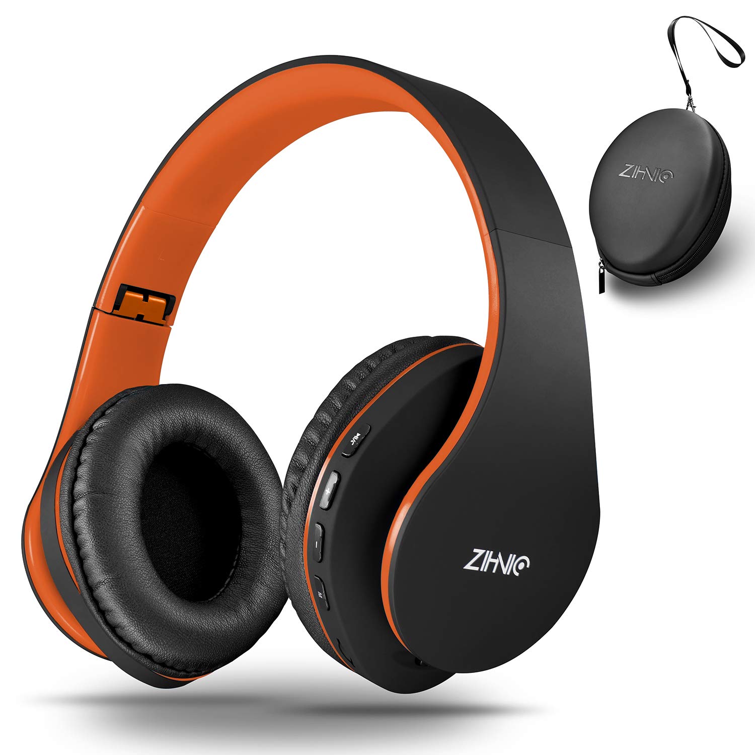 Photo 1 of ZIHNIC Bluetooth Headphones Over-Ear, Foldable Wireless and Wired Stereo Headset Micro SD/TF, FM for Cell Phone,PC,Soft Earmuffs &Light Weight for Prolonged Wearing(Black/Orange)