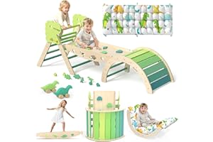 KidsBuddy Pikler Triangle Set with Cushion 9 in 1 Climbing Toys for Toddlers 1-3 Indoor Baby Climbing Gym Toddler Montessori Toys Wooden Toy with Maze Toy, Shape Sorter, Dinosaur Car