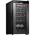 NutriChef Compressor Refrigerator White & Red Chiller Countertop Cooler-Freestanding Compact Mini Wine 15 Bottle Capacity, Digital, Glass Door, Black, Quiet Operation Fridge Touch Temperature Control