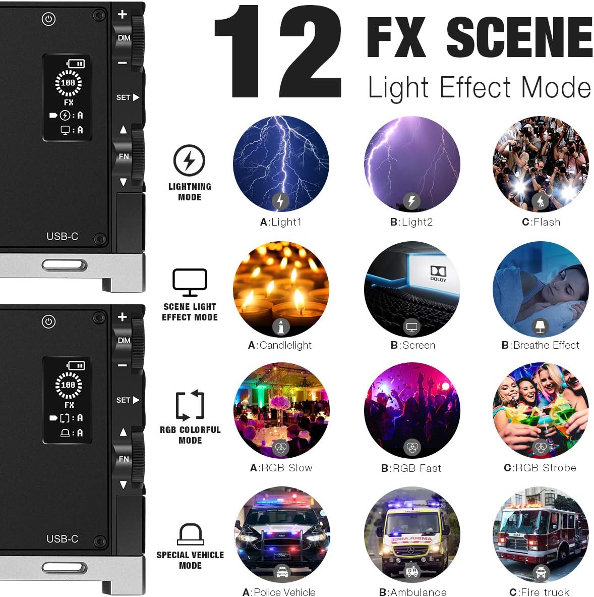 Pixel G1s RGB Video Light, Built-in 12W Rechargeable Battery LED Camera Light 360° Full Color 12 Common Light Effects, CRI≥97 2500-8500K LED Video Light Panel with Aluminum Alloy Body : Camera & Photo