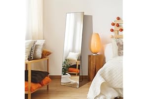 ENJOYBASICS 59"x16" Full Length Mirror with Stand, Large Full Size Body Mirror Hanging or Leaning Against Wall, Aluminum Alloy Wall Mirror, Floor Mirror for Bedroom Living Room Dressing Room, Black