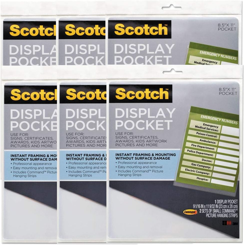 Display Pocket, Removable Interlocking Fasteners, Plastic, 8-1/2 x 11, Clear, Sold as 1 Each, 6PACK, Total 6 Each : Office Products