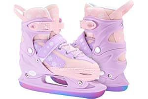 OBENSKY 4 Adjustable Kids Ice Skates for Girls Boys, Blades Iceskates Youth Ages 3-12, Pink & Blue Warm Ice Skating Shoes for Outdoor and Rink, Soft Padding and Reinforced Ankle Support