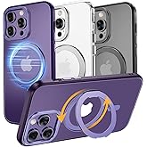 MAGIC JOHN Magnetic Case for iPhone 14 Pro Phone Case [Compatible with Magsafe] [with 360° Rotatable Magnetic Mental Stand][Military Grade Shockproof][Anti Yellowing] Matte Back Soft Edge,Purple