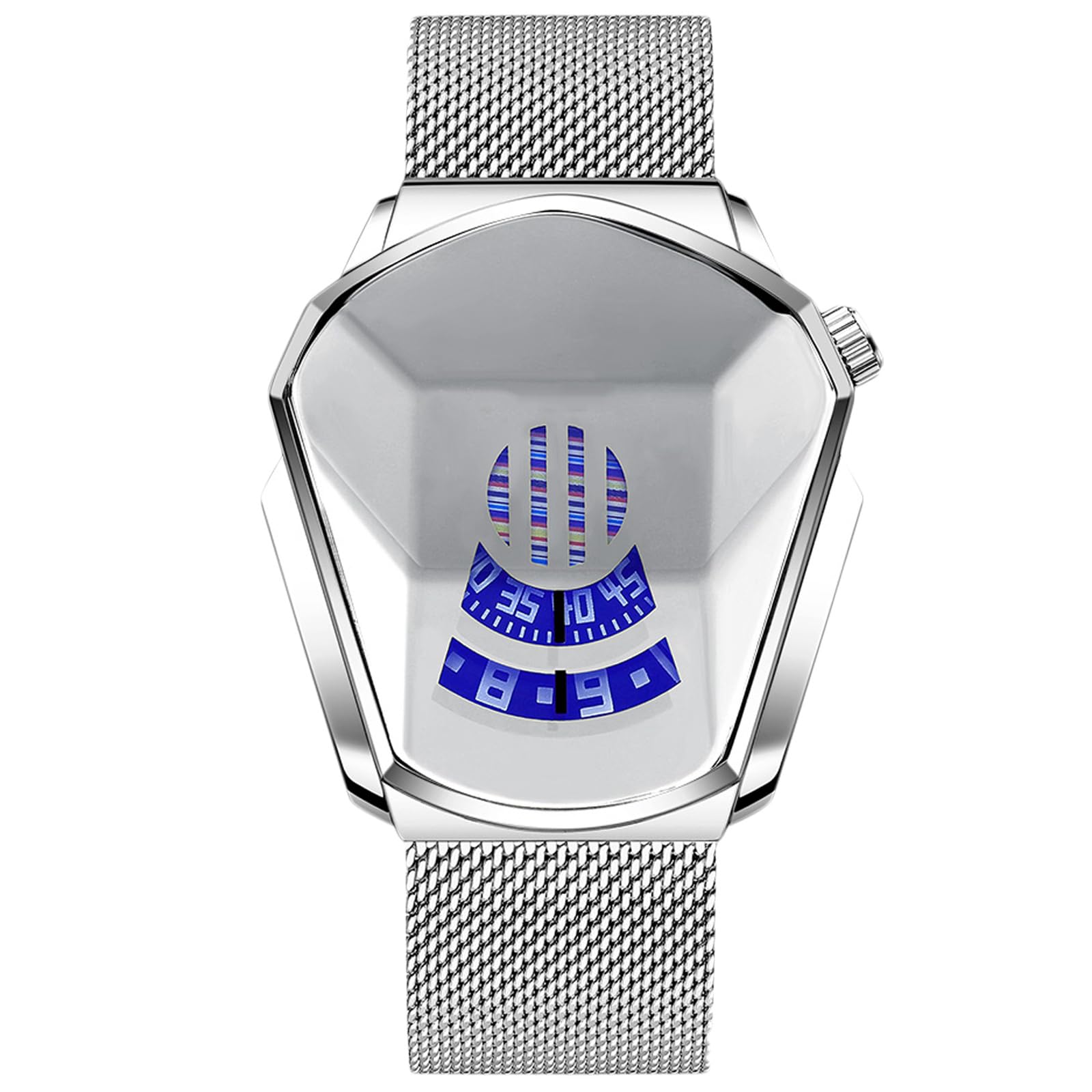 RORIOS Men's Quartz Analogue Watch Creative Watches Wrist Watches Mesh Stainless Steel Sports Watch Man Watch, Silver, Bracelet