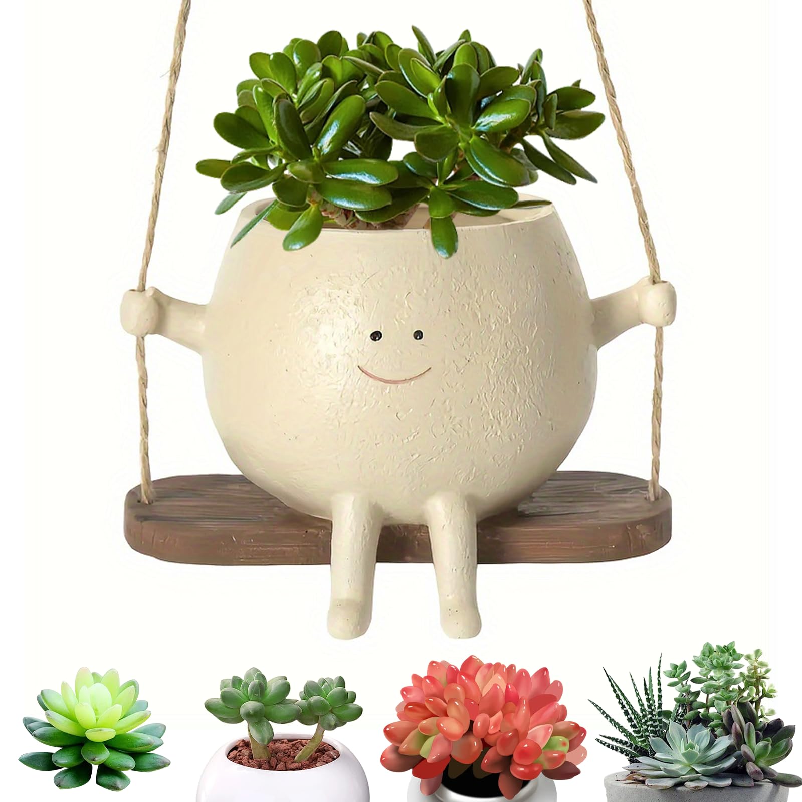 Vellivar Hanging Plant Pots Indoor Swinging Plant Pot with Face Hanging Planter Smile Face Hanging Plant Pot Small Hanging Resin Flower Head Planters Outdoor Home Office Balcony Garden Decor