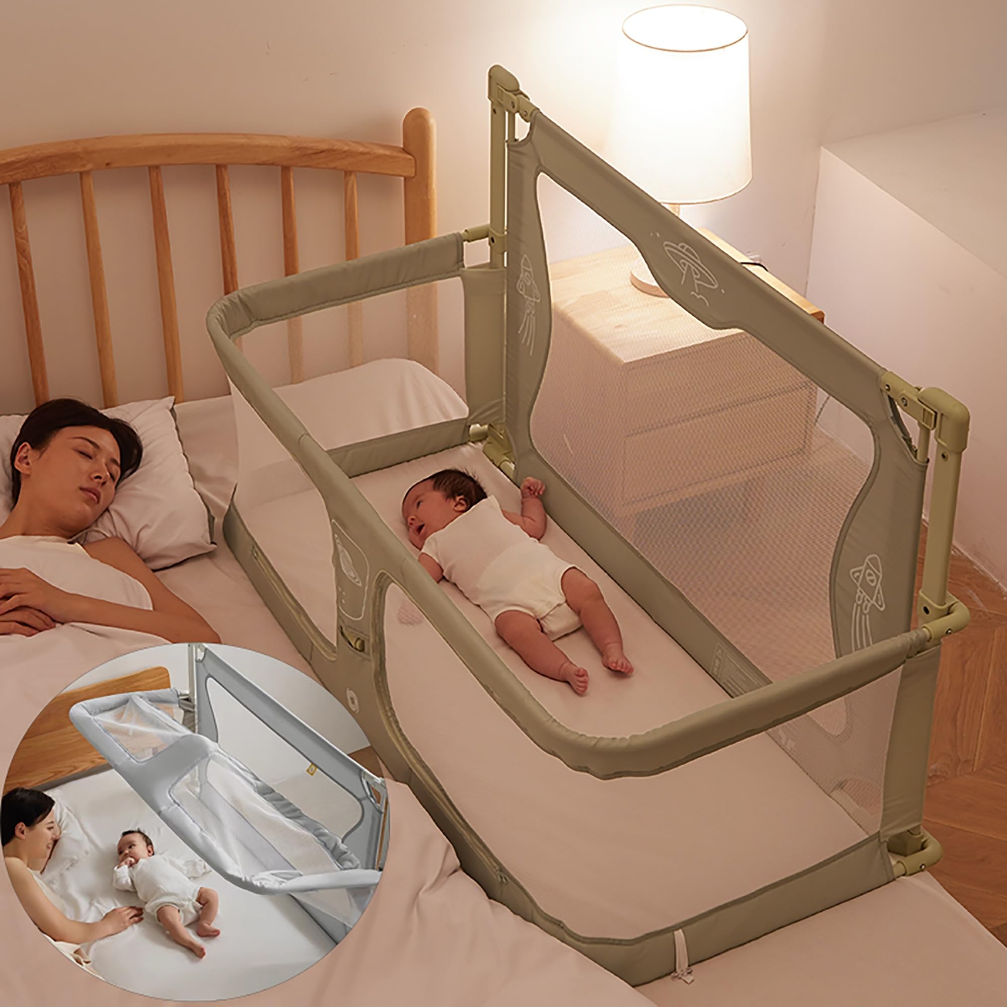 Photo 1 of 3 in 1 Baby bassinets bedside sleeper, co sleeping bed for baby, for co sleeper for baby in bed, Portable Crib, breathable and visible mesh window,soft washable liner cover and sturdy aluminum alloy (