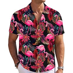Flamingo Pink Mens Funny Hawaiian Shirts 3D Graphic