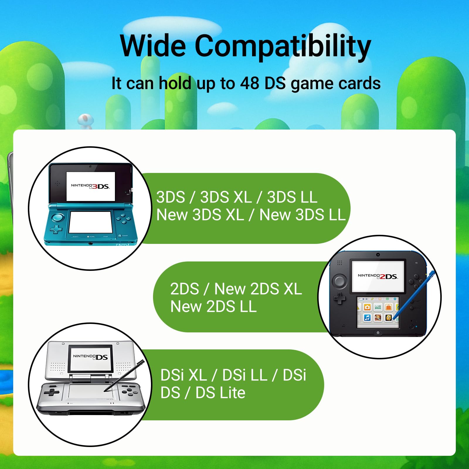 QUBAMG 3DS Game Case 48 Slot DS Game Holder Compatible With Nintendo New 3ds / New 3ds Xl / 3ds / 3ds Xl / Dsi / Dsi Xl / Ds / New 2ds /New 2ds Xl / 2ds/ 2ds Xl Catridge Portable Storage Box,Black