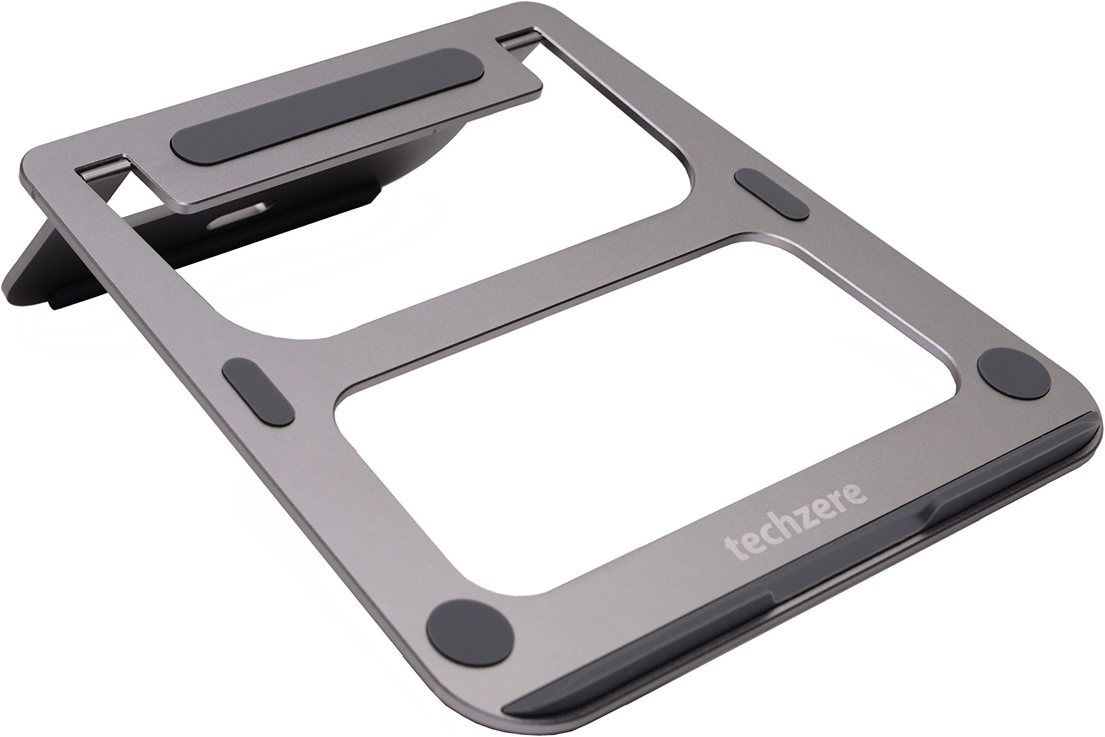Techzere Anodized Aluminium Lightweight Ergonomic, Air Vented Multi-Function Folding Portable Table Stand for Laptops (Space Grey)