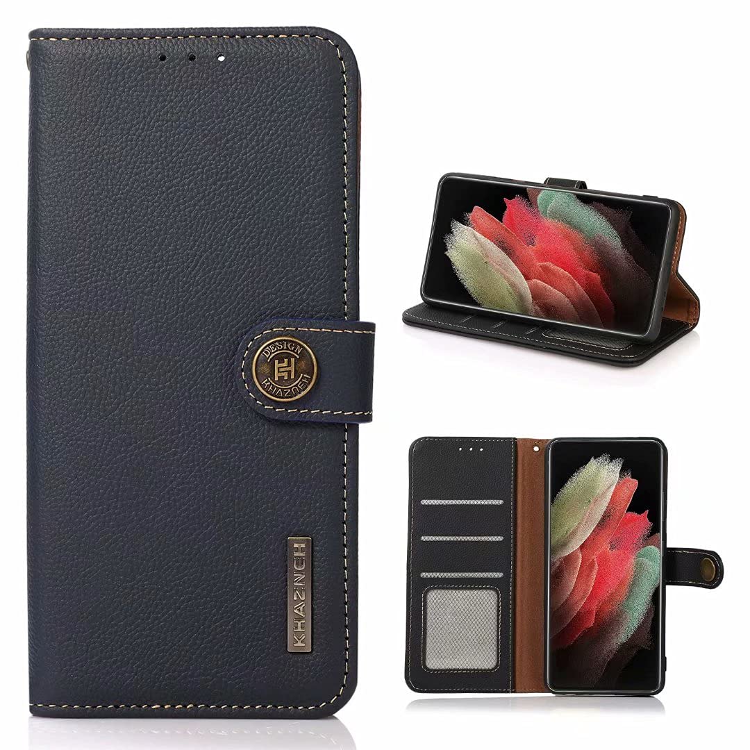 COQUE Case for Xiaomi Redmi Note 10 5G Cover,Cow Leather RFID Anti-Theft Brush Phone Case with Card Slots Shockproof for Flip Folio Protective Xiaomi Redmi Note 10 5G-Blue
