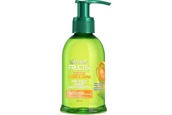 Garnier Fructis Sleek & Shine Anti-Frizz Serum, For Frizzy, Dry Hair, Instant Sleek, with Argan Oil, 150 mL