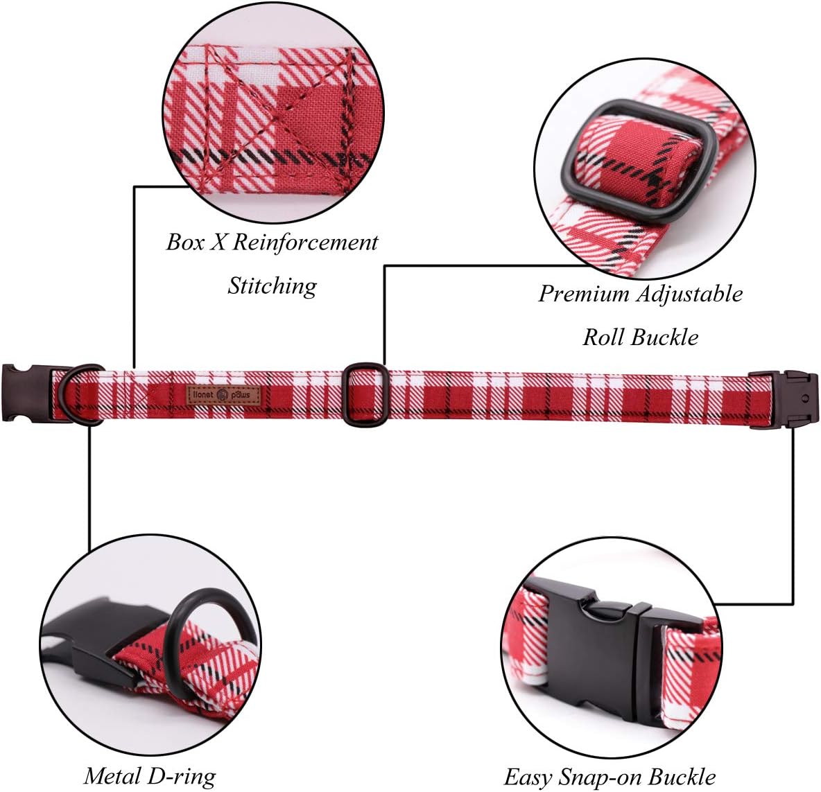lionet paws Dog Collar Durable Adjustable Metal Buckle Collar with Bowtie for Medium Dogs Neck 34-55cm M, Red Grid, M (Pack of 1) - Image 3