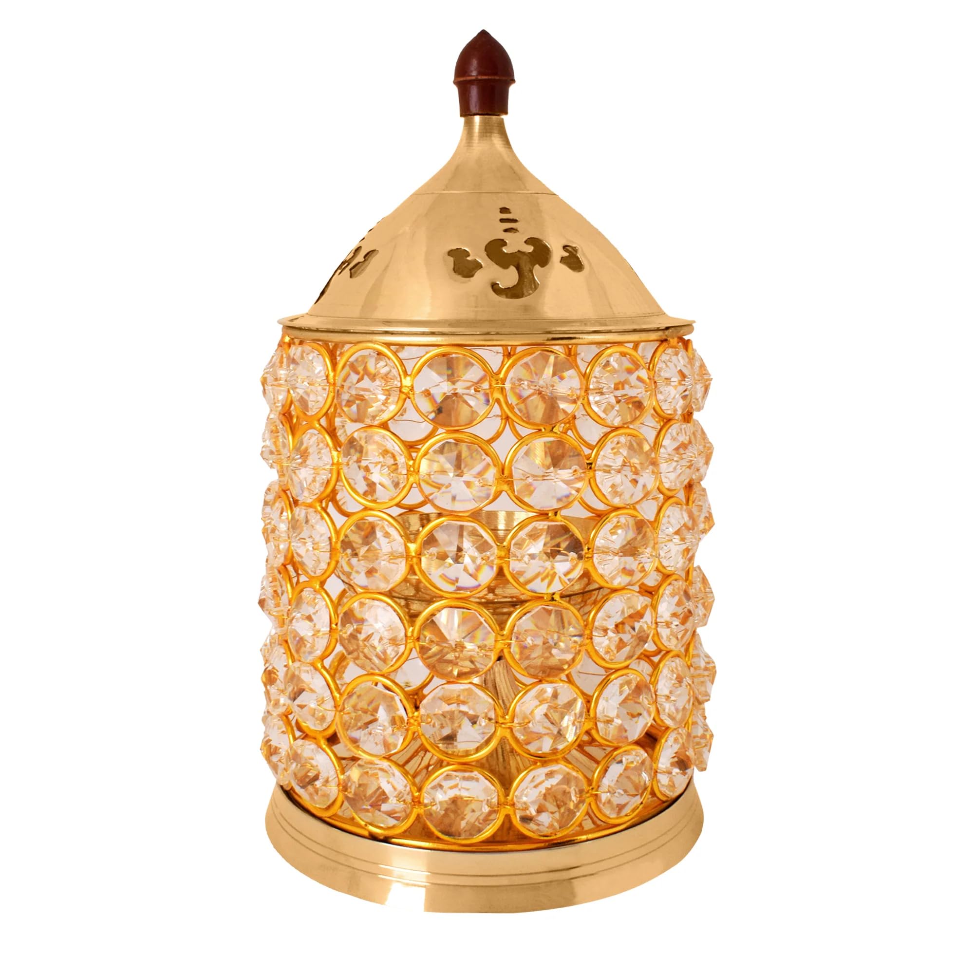 SATVIK 7.6-Inch Pure Brass Crystal Glass Diya Akhand Jyoti Oil Lamp for Diwali Pooja | Decorative Brass Diya for Mandir, Deepawali, Housewarming Gifts & Home Decoration