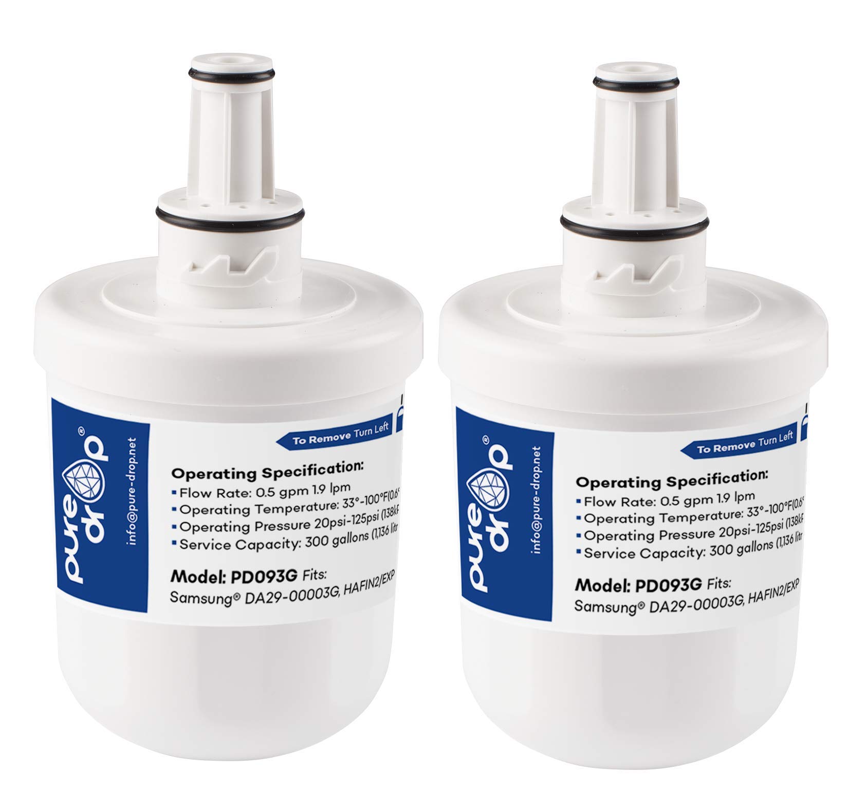 Budget Filters BF3G - Water filter, 2 pieces, Compatible with Samsung DA29-00003G (in blue box), 0.5 gpm, 300 gallons service capacity, Activated carbon, NSF certified, Improves water taste