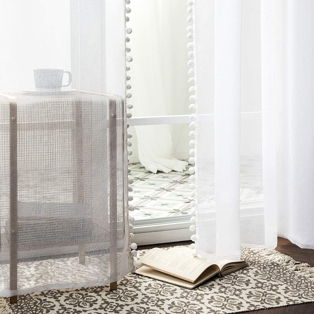 MIULEE Set of 2 Net Curtains with Tassels and Eyelets (2 x L 140 x H 245 cm) - Image 5