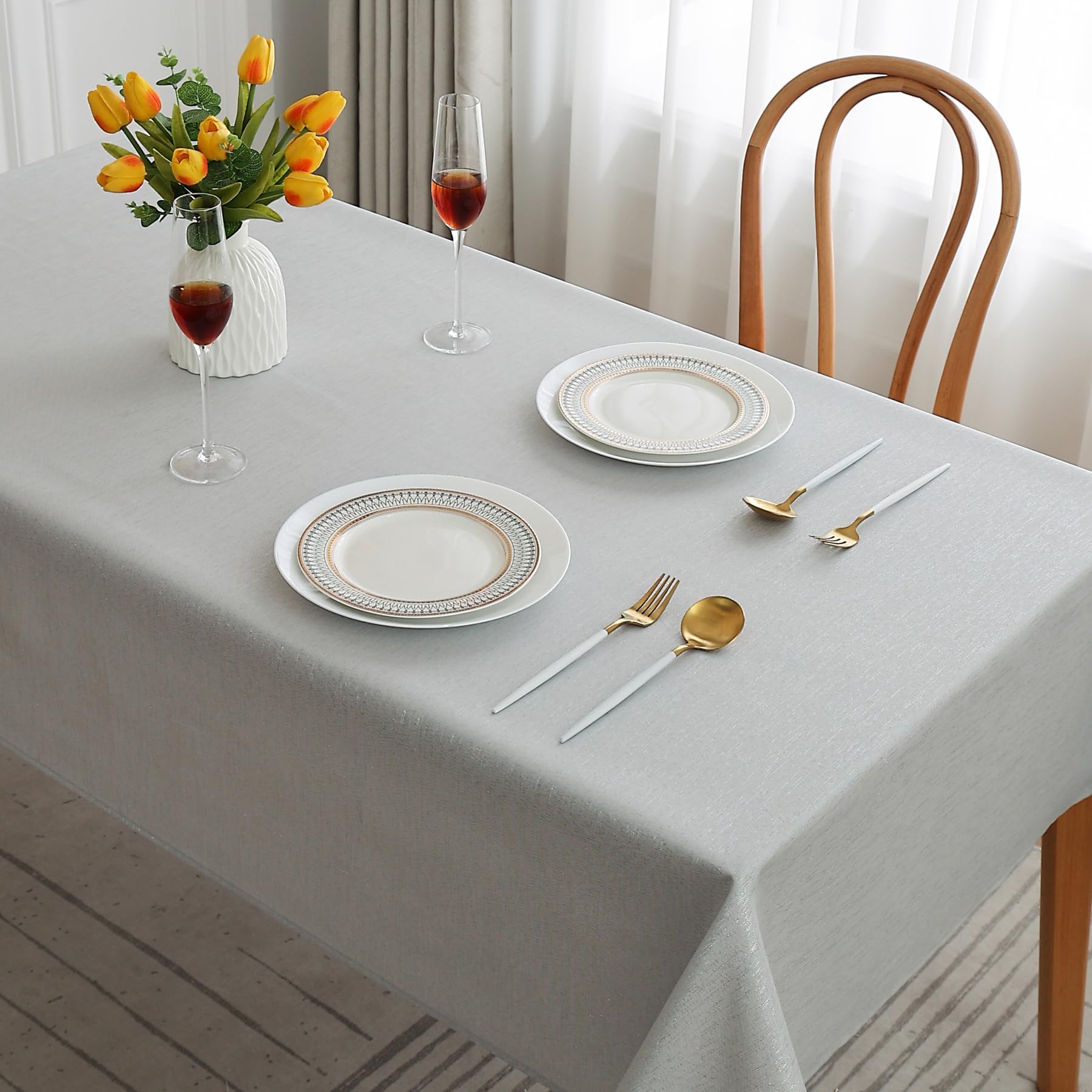 Table Cloth Decorative Prestige Glitter Rectangle Dining Table Cover for Kitchen Picnic Parties Machine Washable (Grey, 58" x 58")