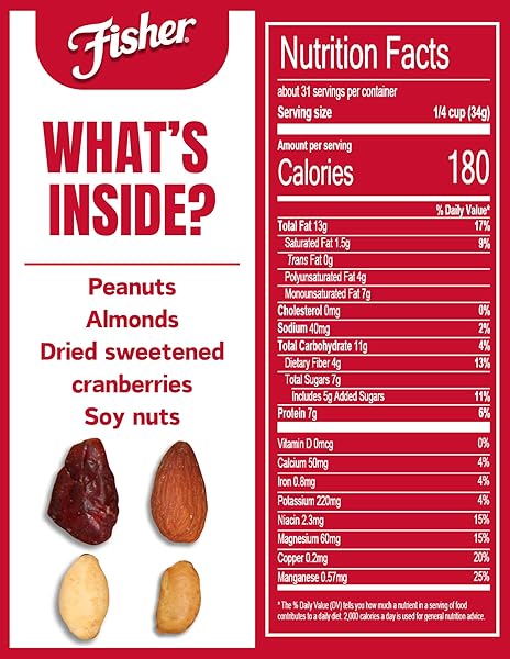 FISHER SNACK HUNGER FIGHTER BULK TRAIL MIX, 38 OZ (PACK OF 1), PEANUTS, ALMONDS, DRIED SWEETENED CRANBERRIES AND SOY NUTS, SNACKS FOR ADULTS AND KIDS, DRIED FRUIT, HEALTHY SNACKS FOR ADULTS