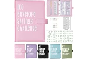 100 Envelopes Money Saving Challenge Binder Kit, Prefdo Budget Binder Book Organizer with Cash Envelopes for 100 Day Cash Stuffing, Budgeting Planner Saving Money (Pink)