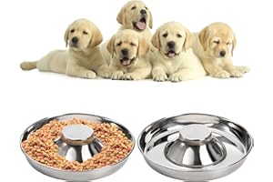 SOUJOY 2 Pack Stainless Steel Puppy Bowls, Pet Slow Feeder Bowls, Non-Skid Dog Food and Water Bowl, Feeding Weaning for Small Medium Large Dogs, Cat, Pets, Multiple Puppies