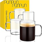 PunPun 17oz. / 500 ml Large Clear Glass Coffee Mugs Set of 4, Clear Espresso Cups, Large Wide Mouth Glass Mugs with Big Handle, Heatable Coffee Mugs for Cappuccinos and Juice Glass Cups