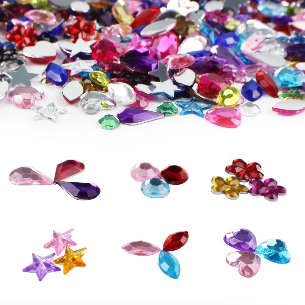 JPSOR 600pcs Gems Jewels for Crafts, Acrylic Flatback Rhinestones for Halloween Pirate Party Decorations, Crafting Embellishments Gemstone (6 Shapes, 6-13mm)