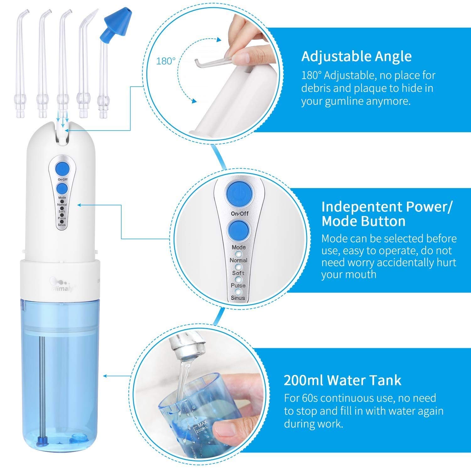 Himaly Cordless Water Flossers for Teeth Professional USB Rechargeable Dental Oral Irrigator Gum Flosser
