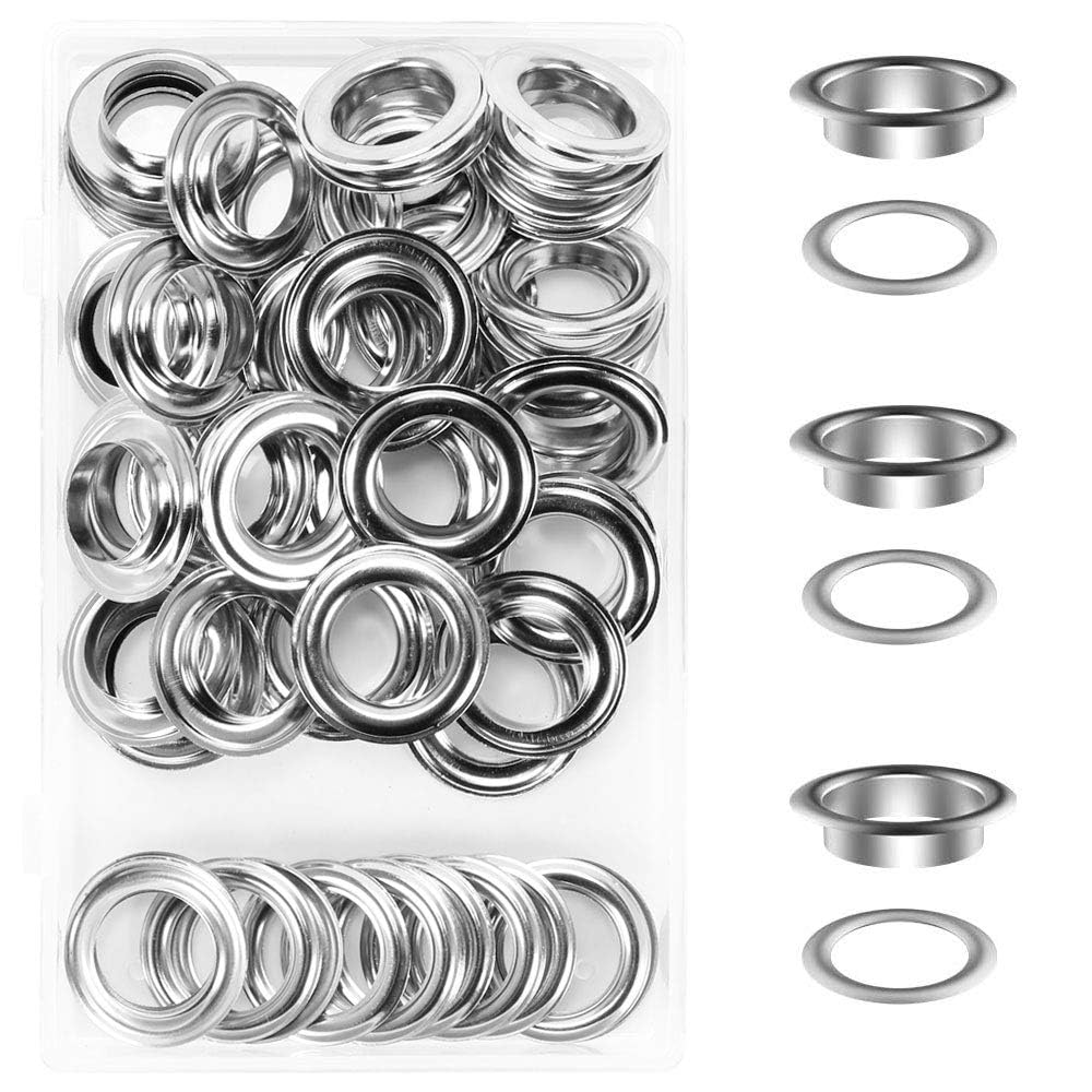 HO2NLE 50 Sets Grommet Kit 20mm Silver Grommets Eyelets Kit Metal Eyelet Punch Kit Tarpaulin Repair Kit for Fabric Curtains Leather Clothing Shoes Craft Making(0.78inch Inside Diamete)
