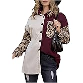 SHENHE Women's Leopard Cheetah Jacket Y2K Oversized Flannel Long Sleeve Button Down Shirts Long Animal Jacket Fall Clothes