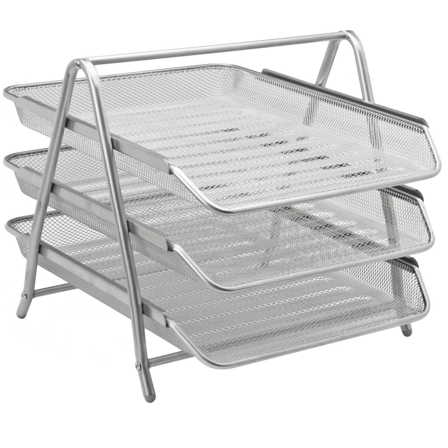 Shine 3 Tier Executive Mesh filing Trays Silver Color No risers required 218L x 357W 335H MM for Office Home School