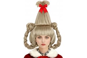 ZGXYZXMY Blonde Braided Wig for Women Christmas Wig with Festive Earrings Ribbon Bow for Halloween Party Cosplay