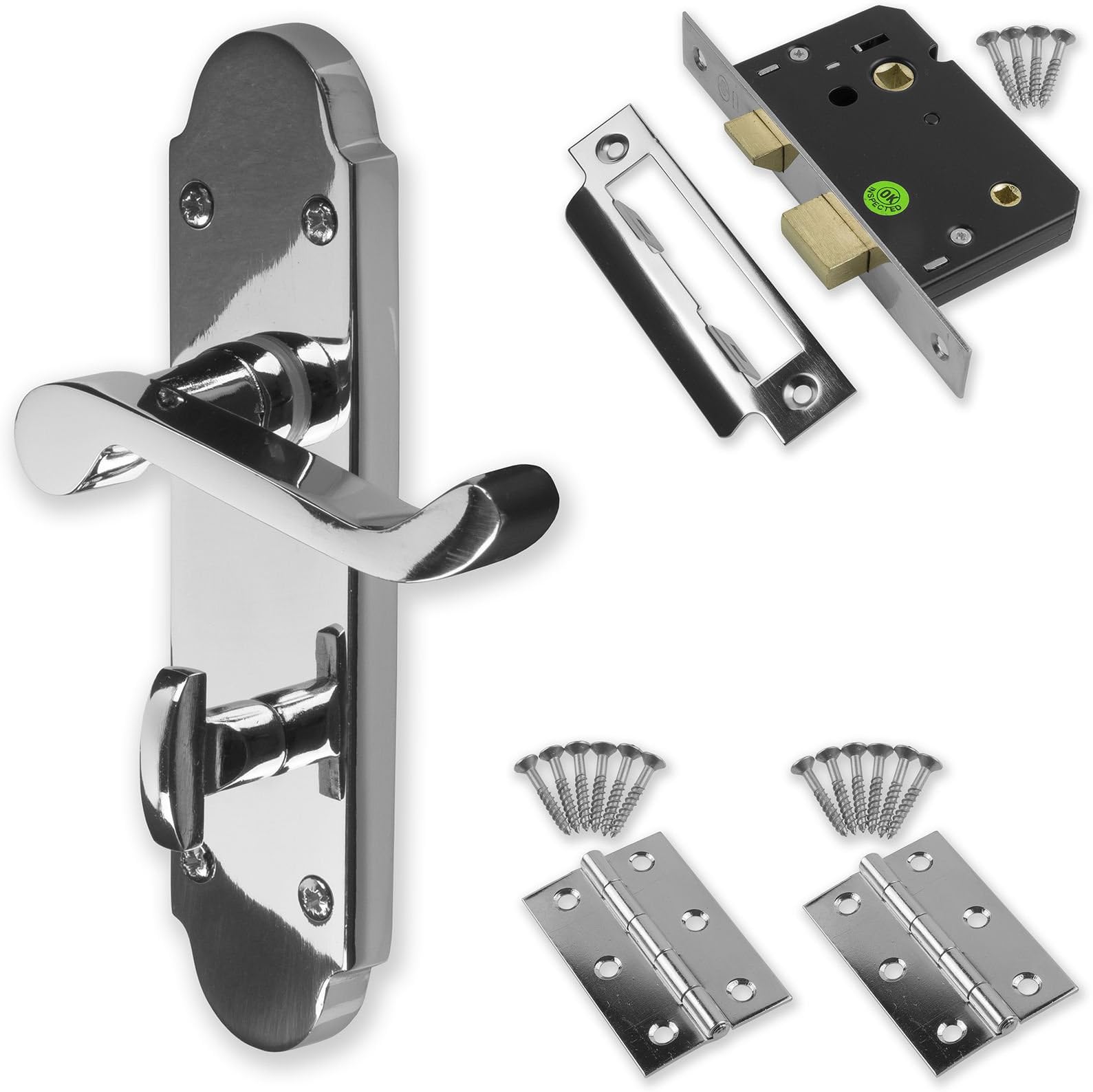 Chrome Door Handle Set Pack Latch Lock Bathroom Privacy New (Bathroom)