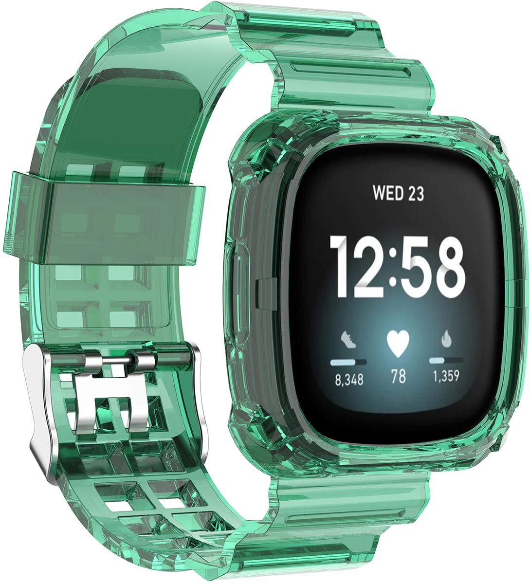 Shieranlee 22mm Green TPU Sport Band with Stainless Steel Buckle, Compatible with Fitbit Versa 3 & Sense, Standard Watch Band Case