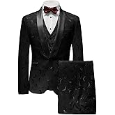 Wemaliyzd Men's 3 Pieces Wedding Suit Slim Fit Jacquard Blazer Vest Pants