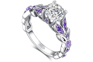 Jeulia 4.3 Carat Personalized Sterling Silver Butterfly Rings for Women Purple Amethyst Bridal Round Cut Wedding Engagement Eternity Valentine's Promise Ring Set