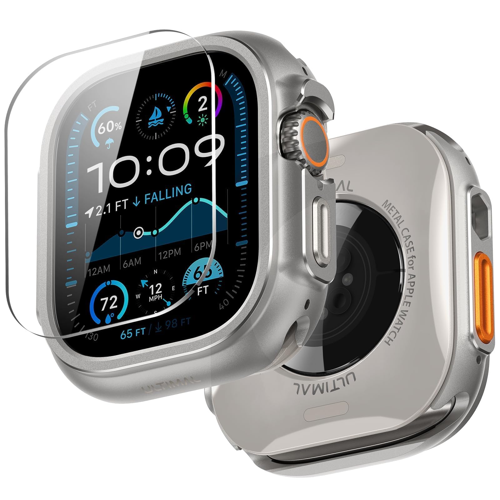 ULTIMAL Metal Case Compatible with Apple Watch Ultra 3/2/1 49mm with Back Cover, Military Grade Shockproof Protective Case, Rugged Cover for iWatch 49mm (Silver)