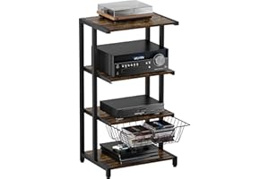 Ardier Media Stand with Detachable Baskets, 4-Tier AV Media Stand Corner Shelf for DVD Players/Cable Boxes/Games Consoles, Audio Storage Rack for Living Room, Gaming Room, Music Studio, Black