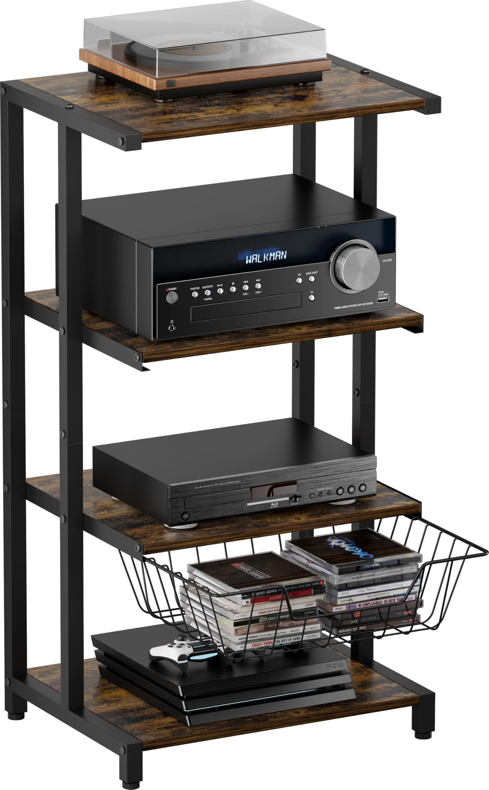 Photo 1 of Ardier Media Stand with Detachable Baskets, 4-Tier AV Media Stand Corner Shelf for DVD Players/Cable Boxes/Games Consoles, Audio Storage Rack for Living Room, Gaming Room, Music Studio, Black