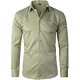 Beninos Men's Dress Shirts Solid Long Sleeve Texture Formal Shirt Business Casual Button Down Shirts