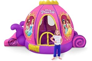 Funormous Disney Princess Carriage Inflatable Pink Bounce House with Slide and Ball Pit, Indoor Outdoor Bouncy Castle with Air Blower Kids Ages 3-8
