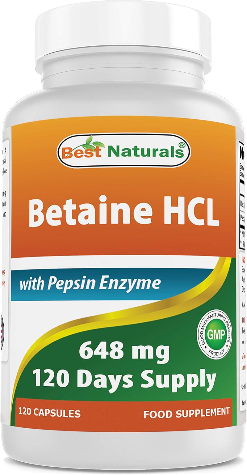 Best Naturals Betaine HCl 648 mg with Pepsin 120 Capsules