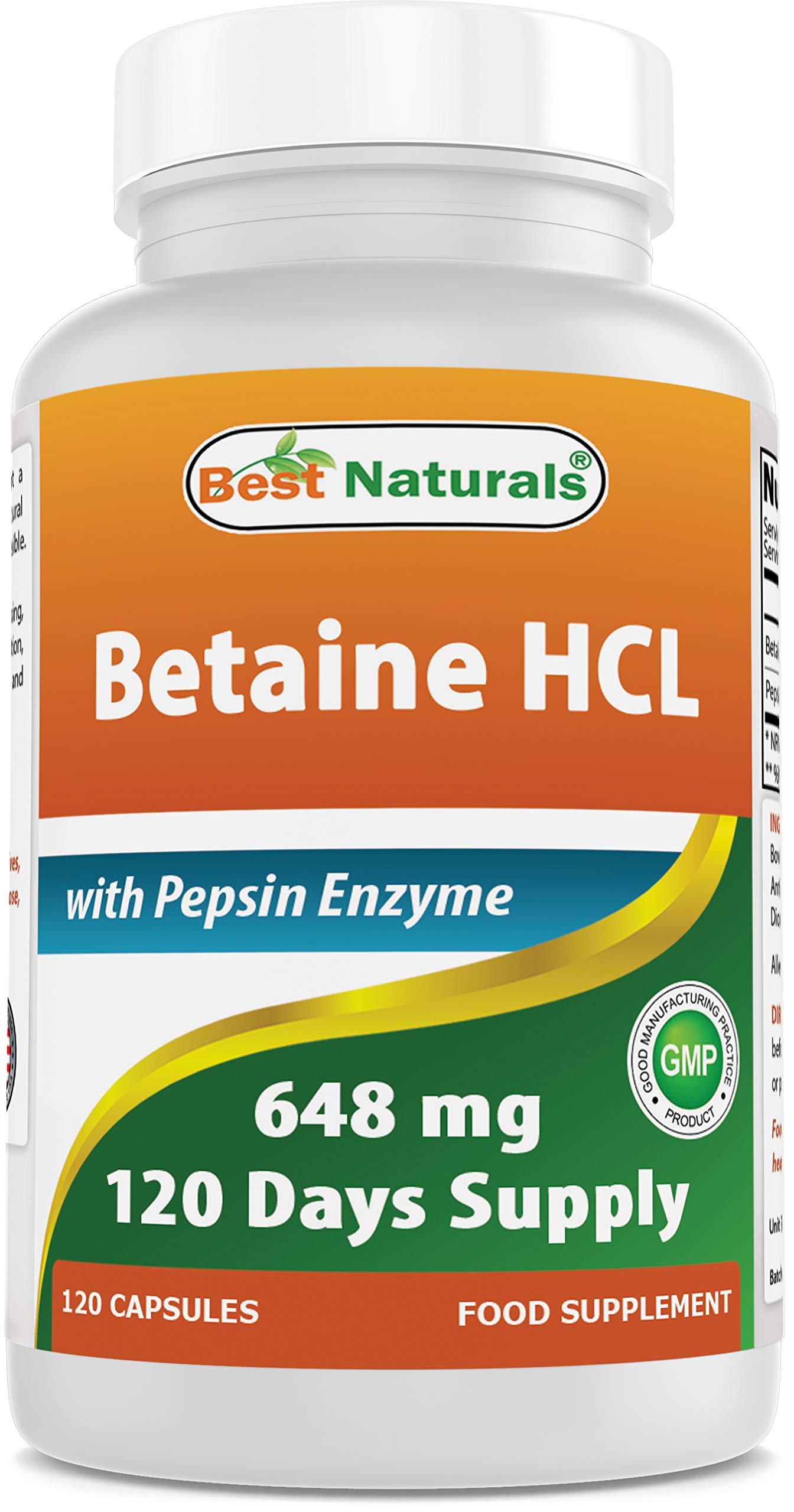 Best Naturals Betaine HCl 648 mg with Pepsin 120 Capsules