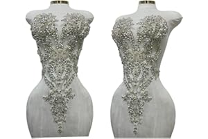 ARTISTRYXB Handmade Rhinestones Lace Bodice Applique Sew on Beads Sequins Trimming Patches for Dress Clothing Accessories 1Pcs/Bag (Silver)