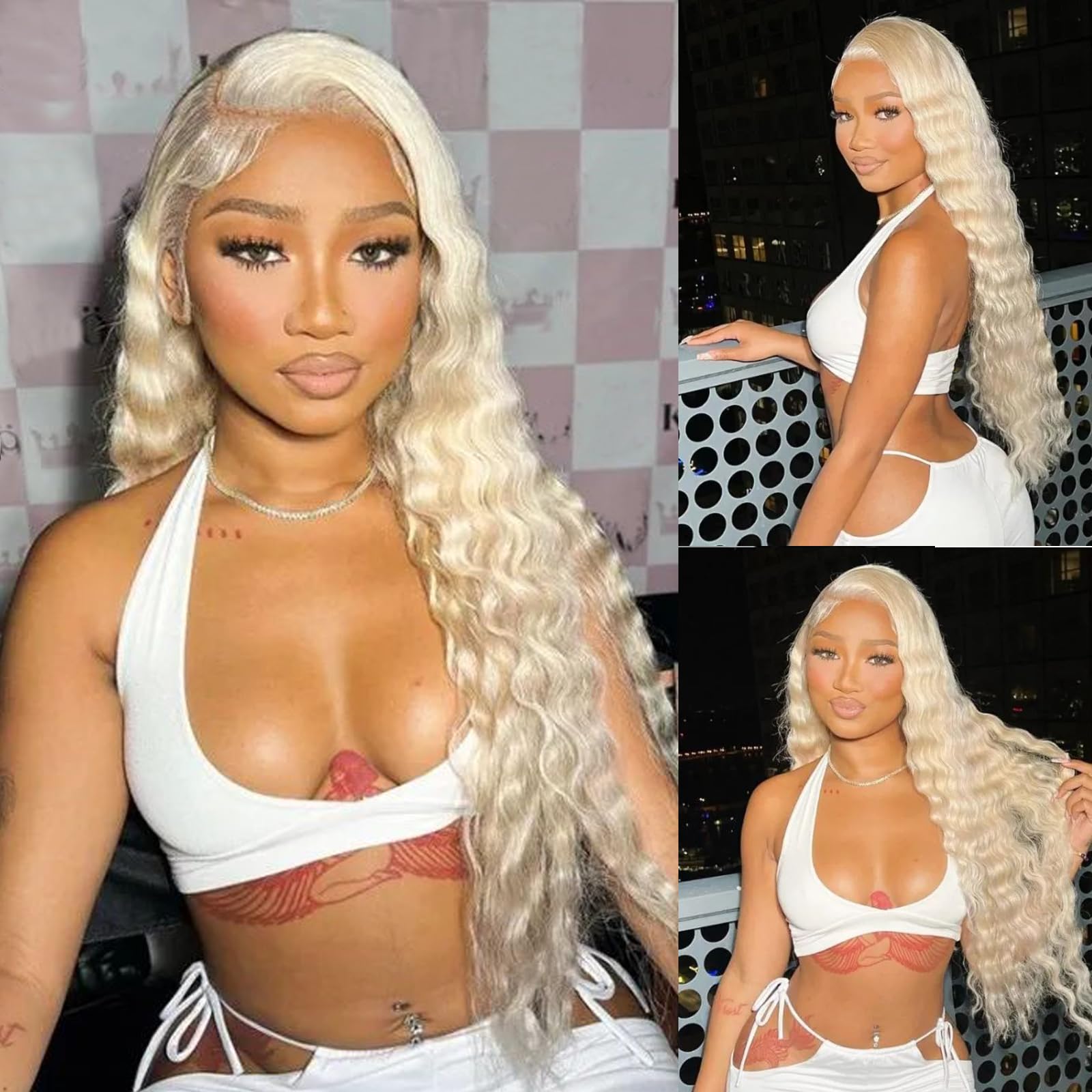 613 Lace Front Wig Human Hair 613 Blonde Deep Wave 13x6 HD Transparent Lace Front Wig Human Hair Pre Plucked Blonde Wig Human Hair with Baby Hair 180% Density for Women(30inches 613 13x6 Wig)