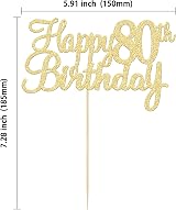 Gyufise Gold Happy 80th Birthday Cake Topper Pack of 3 Glitter Picks view 2