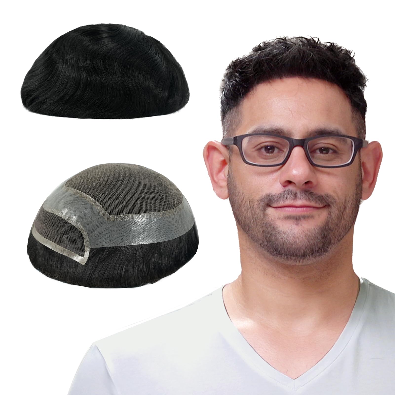 Lordhair Human Hair Toupee for Men, Natural Hairline French Lace Front with Skin Perimeter Men's Hair System