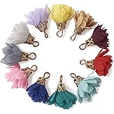 Cheriswelry 100pcs Cloth Fabric Flower Pendants Cloth Floral Petal Tassel Charms with Golden Filigree Flower Cap Mixed Color for DIY Earrings Keychain Jewelry Making Crafts 17-19mm