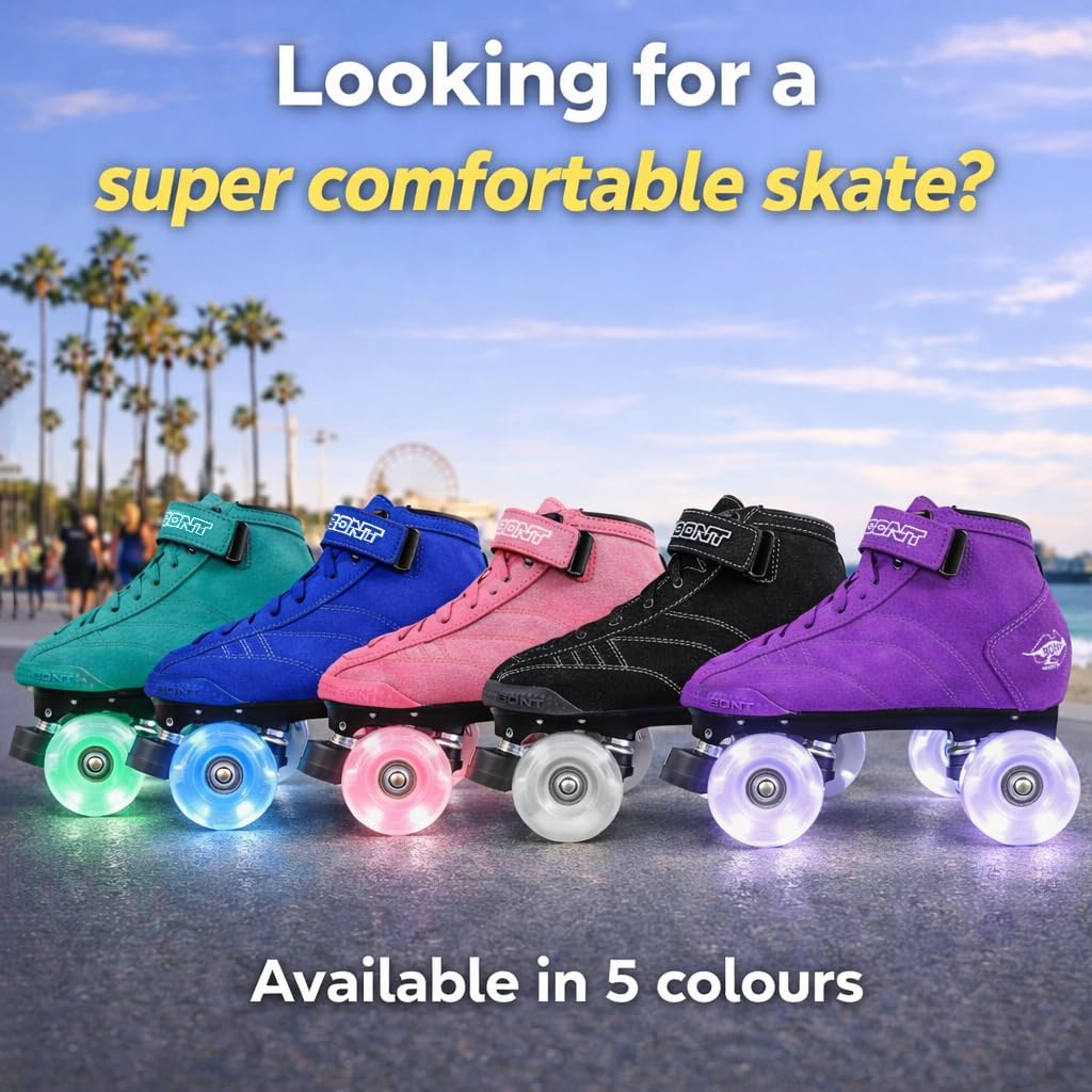 Condition photo showing New/Like New for bont skates - prostar blue suede professional roller skates with glow light up led wheels - indoor a