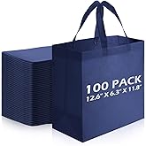 Reginary 100 PCS Reusable Totes Bags - Non Woven Grocery Handle Bags for Shop Events & Retail Store(Navy Blue)