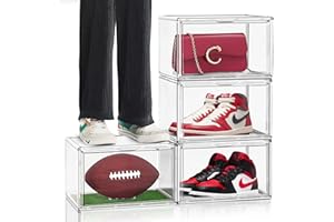 EDS FAM 4 Pack Large Acrylic Shoe Boxes Sneaker Storage for Sneakerheads Clear Plastic Stackable Boot Shoe Collectibles Display Case, Size 13